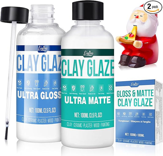 Air Dry Clay Glaze - Upgraded Polymer Clay Glaze, 2 x 100ml Ultra Gloss and Matte Finish Varnish Pottery Glaze, Clay Sealant to Prevent Scratches, Wear, Cracking - Professional Clay Tools, Quick Dry