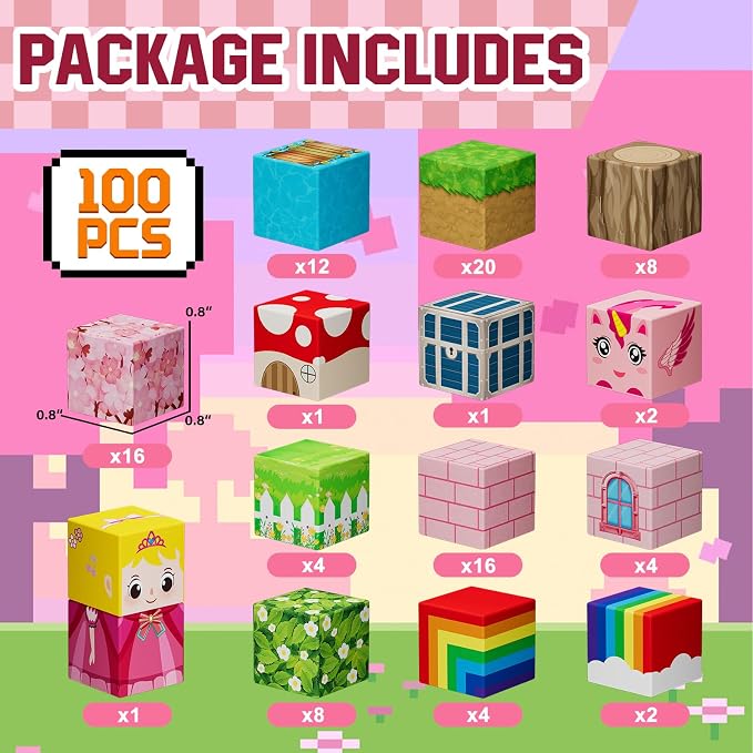 Uucoco 100PCS Magnetic Blocks - Princess Castle Building Toys Montessori Sensory Toys Birthday GIFS for Girls 3 4 5 6 7 8 9 10+ Years Old, Creative Magnets Games for Toddler Kids