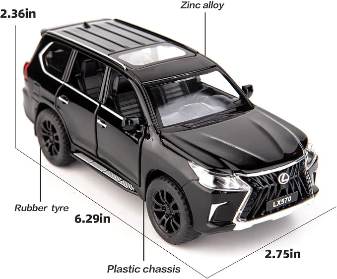 BDTCTK 1/32 Compatible for Lexus LX570 Off-Road in Luxury SUV Model Car, Zinc Alloy Pull Back Toy car with Sound and Light for Kids Boy Girl Gift(Black)