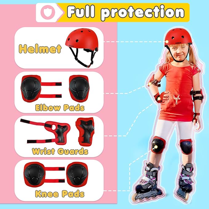 Kids Bike Helmet Adjustable Toddler Bike Helmets for Kids 2-5-8/8-14 Years with Knee Elbow Wrist Pads for GirlsBoys Youth Skateboard Bicycle Helmet for Scooter Roller Skating Balance Bike