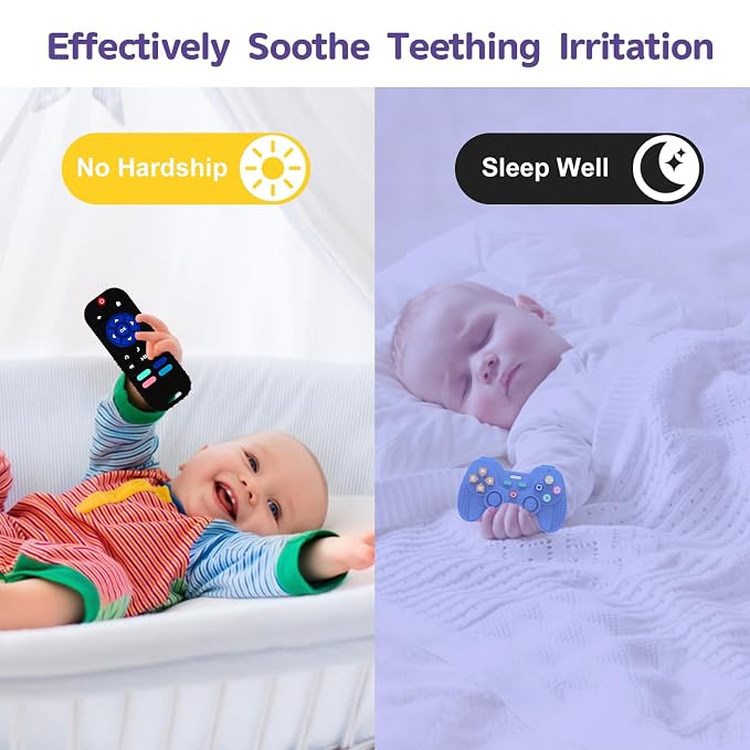 Hooku 2 Pack Remote Teether for Baby, Silicone Teethers for Babies 6-12 Months, Baby Teething Toys for Babies 0-6 Months, Remote Control Toy, Infant Gifts for Boys Girls