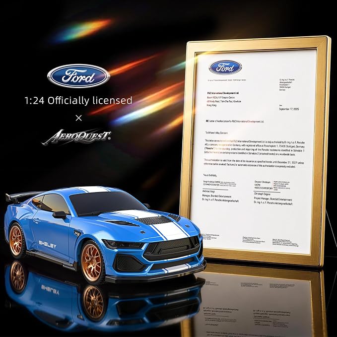 AEROQUEST Ford Remote Control Car,Officially Licensed Ford Shelby Super Snake,1:24 Scale Toy Car for Kids,Electric Sport Racing Hobby RC Cars,Birthday Gift for Boys and Girls（Blue）