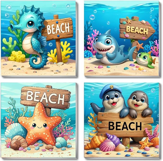 Mrnsiet 4 Pack Framed Paint by Numbers Kit for Kids, Cartoon Animals Paint by Numbers for Kids Ages 8-12, DIY Acrylic Oil Painting Drawing Kit for Children Beginner 8x8 Inch