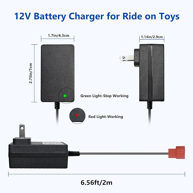 12 Volt Battery Charger for Kids ATV Ride On Toys, Fit for BMX X6, Kid TRAX GMC, Wal-Mart, Moto ATV Quad, 12v Charger Replacement Parts for Ride On Toys, Power Wheels Charger with Red Square Plug