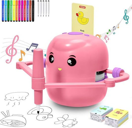 Drawing Robot for Kids, Voice Interactive Educational Drawing Machine with 150 Drawing Cards, Montessori Learning Toys for Kids Ages 3-8, for Boys & Girls (Pink)