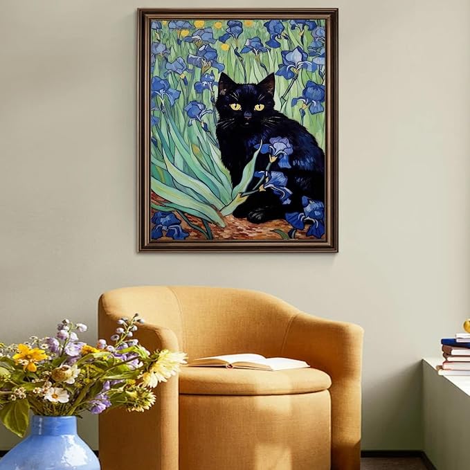 RYMILIE 5D Diamond Painting Kits for Adults, Black Cat Diamond Art for Beginners, DIY Full Round Drill Paint by Diamonds Dot Gem Art for Adults, Home Wall Decor 12x16 Inch