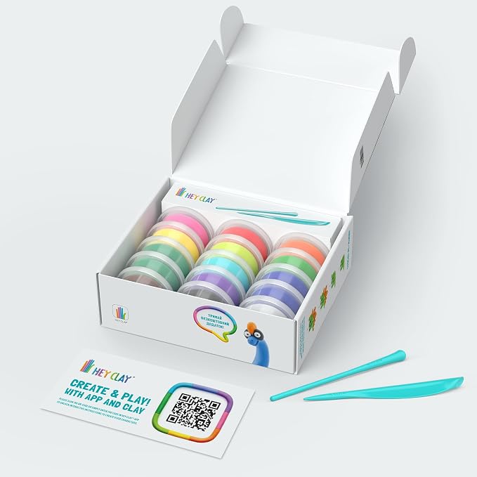 Hey Clay 15 Cans Set - Colourful Modelling Kids Air-Dry Clay 15 Cans with Sculpting Tools and Fun Interactive Instructions for Children Age 3+ (Dinos)