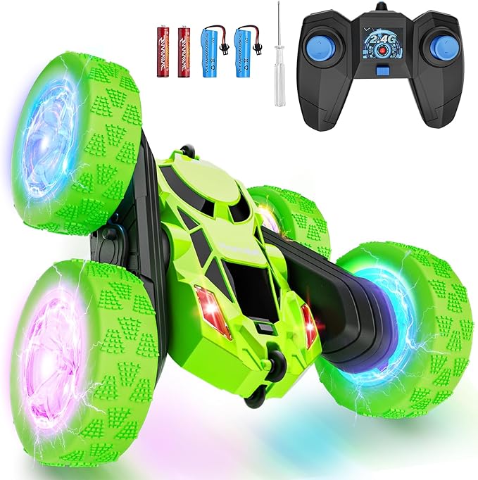 Hamdol Remote Control Stunt Car for Kids, 360° Spinning Double-Sided RC Toy with LED Wheel Lights, 4WD Rechargeable Vehicle for Boys Ages 6–12, Educational STEM Toy & Valentines Gift