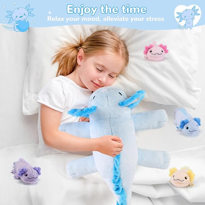 gnomantic Axolotl Stuffed Animals with Babies Inside, Mommy Toy for Kids | 5-Piece set: 1 mommy axolotl + 4 baby axolotls inside. Unzip belly to reveal surprise babies. Ultra-soft, ages 3-8.