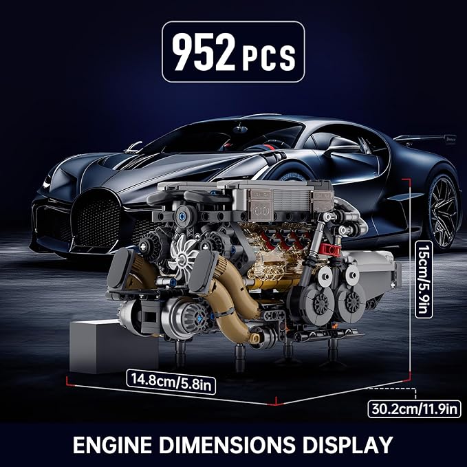 Mould King W16 Engine Kits that Runs, Build Your Own Twin V8 Engine, Visible Car Motor Blocks Set, Physical Science Experiment Models for Teens, Best STEM Toy Gifts for 14+ and Adult 10131 (952 Pcs)
