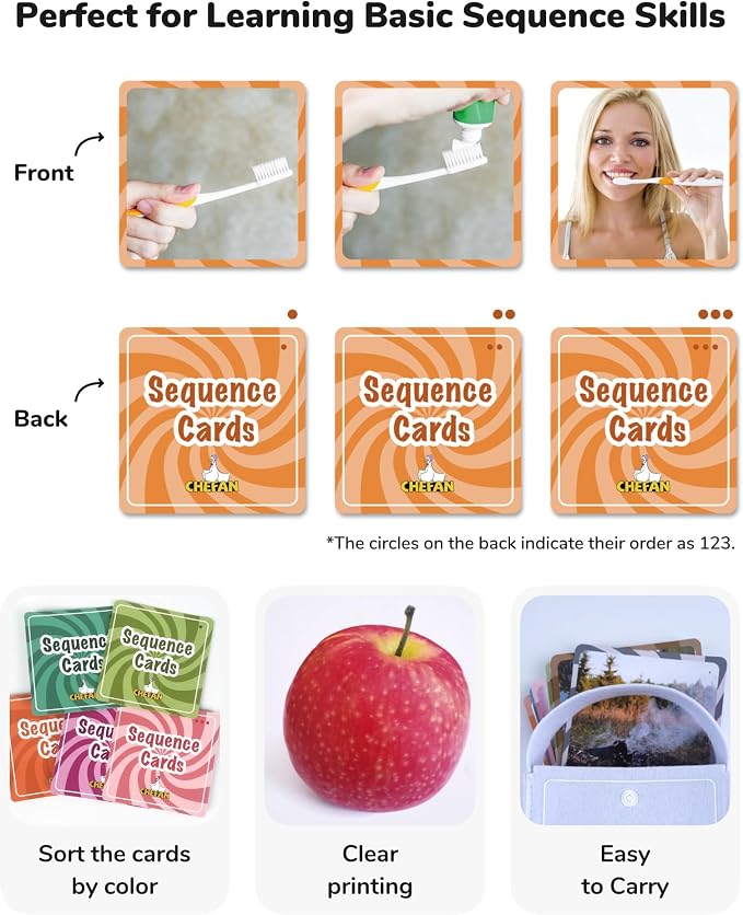 CHEFAN Sequencing Cards, Sequence Game for Kids, Daily Routine for Speech Therapy, Sentence Building for Autism, Special Education, Preschool, Classroom