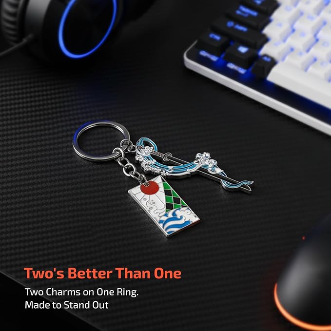 Demon Slayer Keychain, Anime Keychain with Sword & Charm Plate, Demon Slayer Merch & Gifts