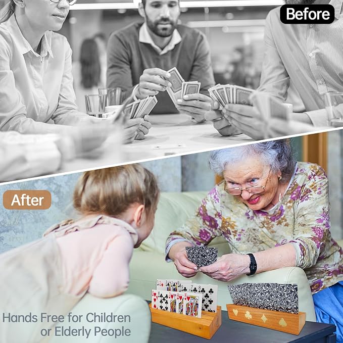 hismocal Playing Card Holders Deck Stand, Play Cards Holder for Kids or Elder People, Hands-Free Wood Holder Racks,Tray for Organizing Cards (6 Pack)