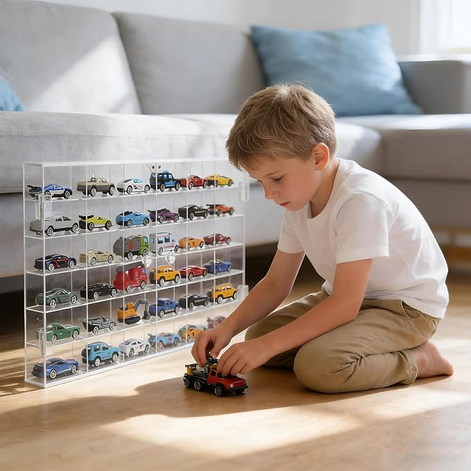 Display Case for Hot Wheels - Acrylic Showcase & Storage Organizer - No Assembly Required for Matchbox, Collectible Cars - Dust-Proof for 1/64 Scale Model Vehicles
