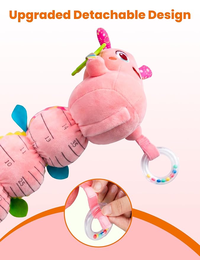 GoGonova Musical Caterpillar Baby Sensory Toy for Infant Development 0-12 Months – Newborn Bath, Car Seat, Stroller & Bassinet Activity Toy & Gift – Tummy Time Crawler & Teether(Pink)