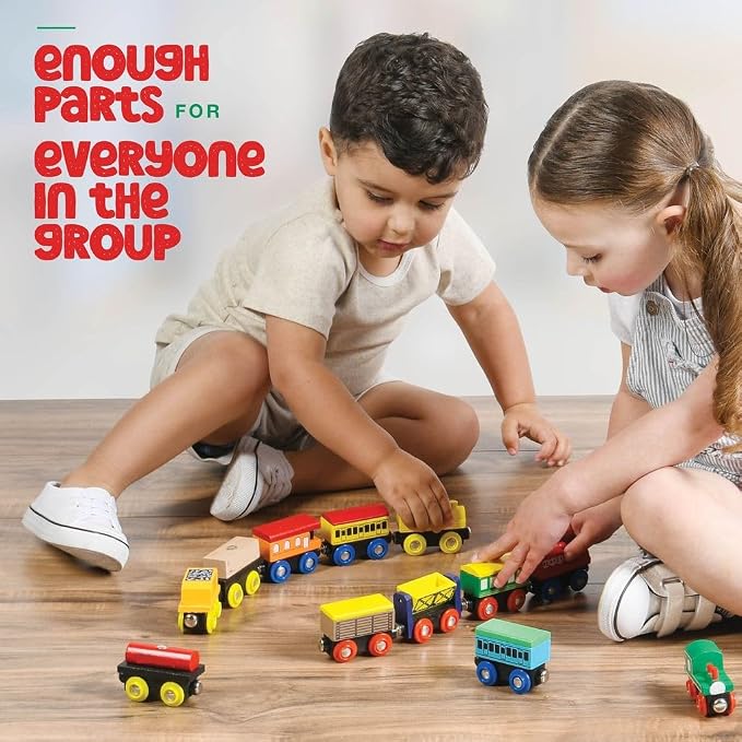 Play22 Wooden Train Set 12 PCS - Magnetic Train Toys Set Includes 3 Engines - Toy Sets for Kids Toddler Boys and Girls - Compatible with All Major Brands - Original