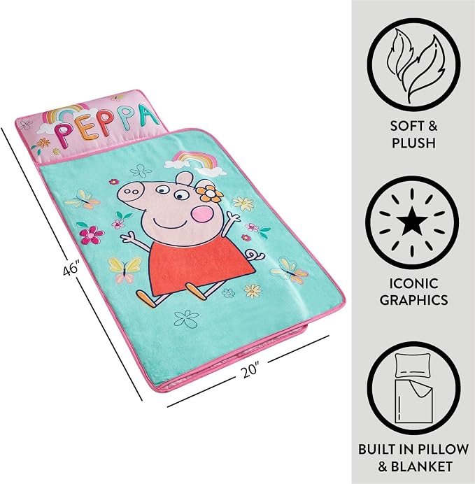 Super Soft Plush Toddler Quilted Nap Mat with Built in Blanket and Pillow