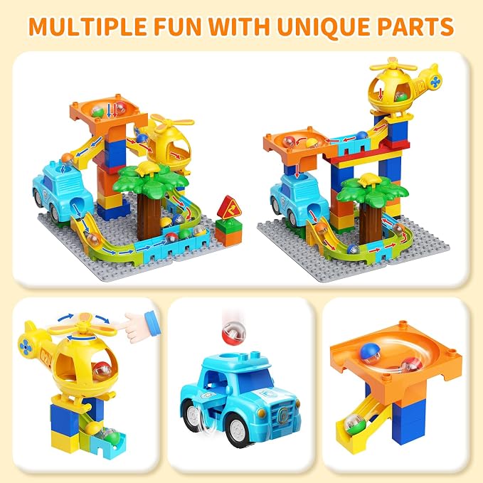 burgkidz Marble Runs for Kids 4-8, Educational Learning Marble Maze Toys Compatible with All Major Brands of Building Blocks STEM Toys for Kid Age 3 4 5 6 7 8+