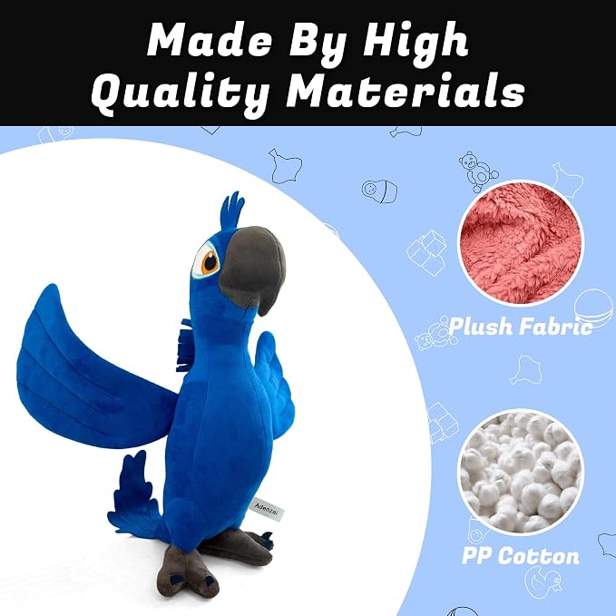 Rio Blu Plush Toy – Soft Blue Macaw Stuffed Animal Parrot Plush, Cute Rio Movie Blu Bird Character Plushie Gift for Kids and Fans