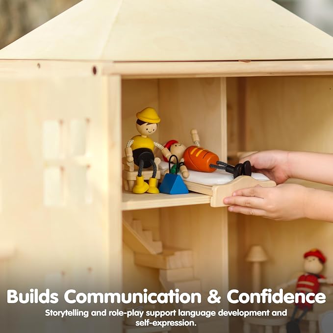 PlanToys® Wooden Service Worker Doll | Poseable 1:12 Scale Character Figure with Toolbox for Dollhouse Play, Repair Scenarios & Social Interaction | Eco Friendly Montessori Pretend Play Figure