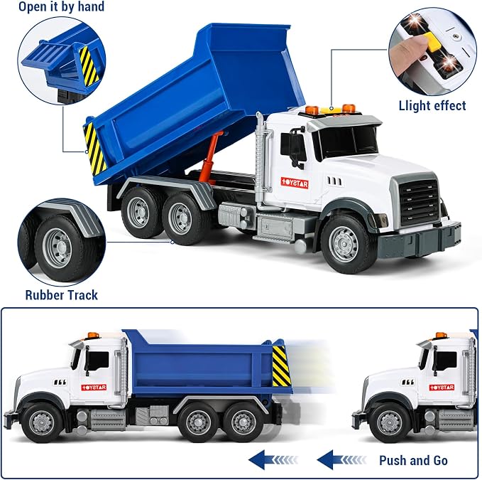 3 Pack 12'' Large Trucks Toy Set,Transport Tow Truck Toy & Dump Trucks and Car Carrier Truck Toys with Lights and Sounds,Friction Powered Movable Parts Kid Boys Toys for 3 4 5 6 7 Years Old