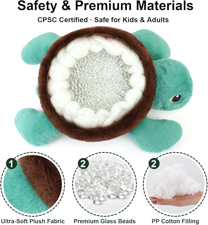 gnomantic Turtle Weighted Stuffed Animals - 22 Inch 4.5 Pounds Weighted Plushies Sea Turtle Stuffed Animal - Big Tortoise Plush - Cute Plush Toys Gifts for Kids & Adults (Brown&Green)