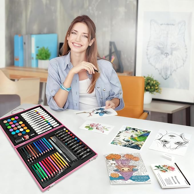 88Pcs Little Pink Horse Markers Set, Drawing Set For Artists, Portable Art Case, Color Pencils, Pressed Powder, Acrylic Marker, Oil Pastels with Case ect