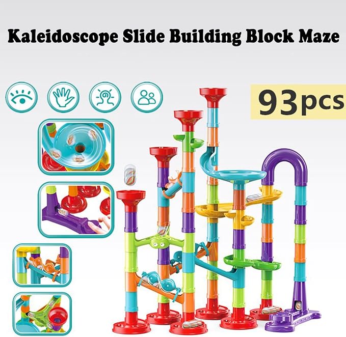 93 PCS Marble Toy Premium Set,STEM Educational Building Block Toy,Marble Track Race Set with 30 Glass Marbles for Boys & Girls,Construction Building Blocks Toys for Kids