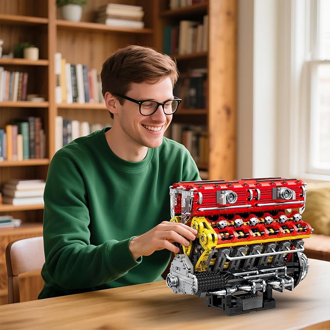 Reobrix V12 Engine Building Block Sets for Adults 33017 Sports Car Engine Model Kit Technic Electric Engine Model Kit with Motor and Battery Construction Toys Gift for Adults(4719PCS)