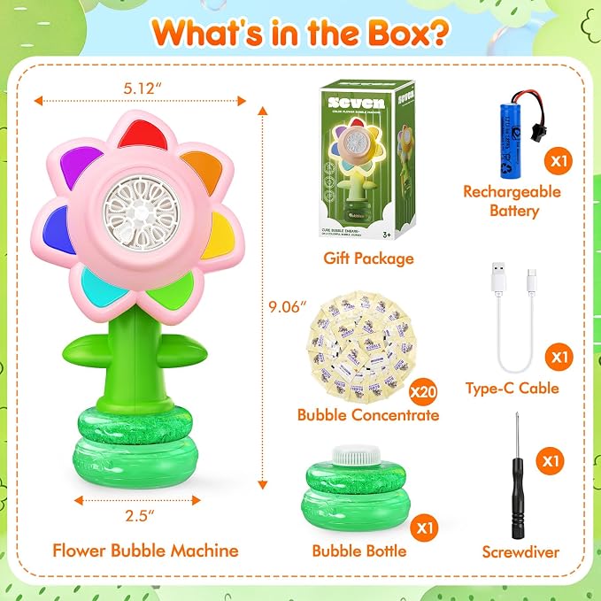 Yunaking Bubble Machine Wands Kids Toys: USB-C Rechargeable Bubbles Gun Maker Outdoor Toys LED Light Easter Basket Stuffers Birthday Valentines Gift for 3 4 5 6 7 8 Girl Toddlers Kids Party Wedding
