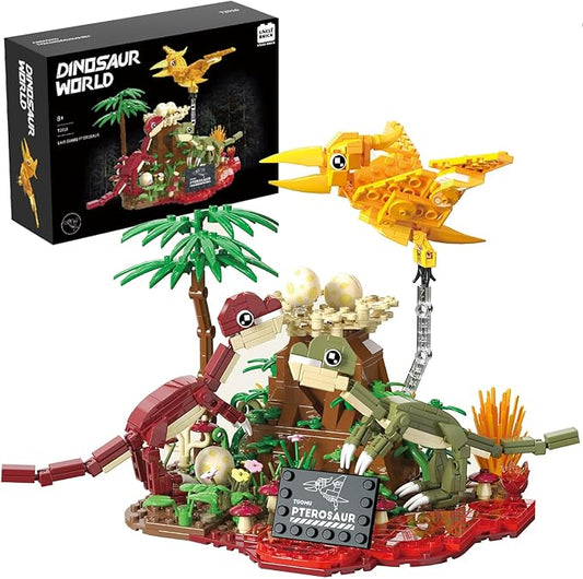 UNCLE BRICK Dinosaur World Building Block Set,Pterosaur Dinosaur Park Sets for Boy 8-12,Pterosaur and Volcano Scene Building Sets,Home or Office Décor Sets for Boys 8-14(559pcs)