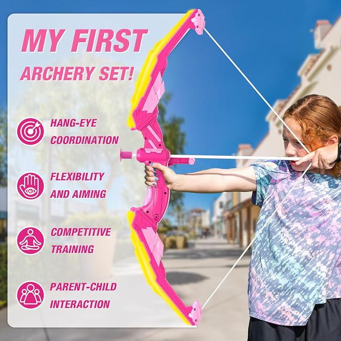 HYES 2 Pack Bow and Arrow for Kids 4-6, LED Light Up Archery Set with 24 Suction Cup Arrows, 1 Standing Target, 6 Score Targets & 2 Quiver, Indoor Outdoor Sport for Girls Ages 8-12