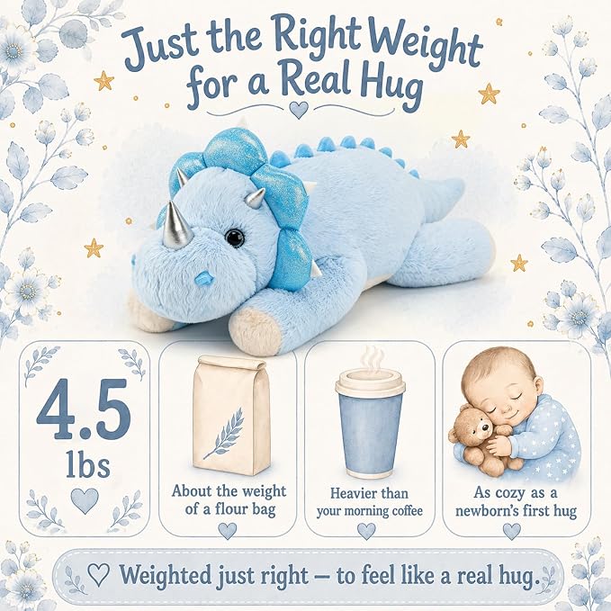 gnomantic Triceratops Weighted Stuffed Animals - 22 Inch 4.5 Pounds Weighted Plushies Dinosaur Stuffed Animals - Big Dino Plush - Cute Plush Toy Gifts for Kids & Adults (Blue)