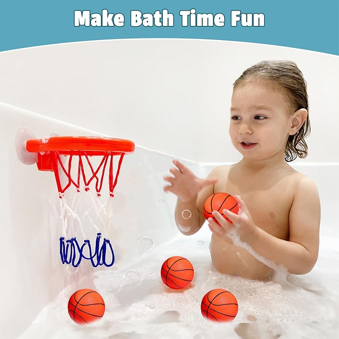 MARPPY Bath Toys - Bathtub Basketball Hoop for Toddlers | Bath Toys for Kids with 4 Mold-Free Balls & Strong Suction Cup Basketball Hoop | Shower Toys and Fun Toddler Bath Toys for Boys or Girls