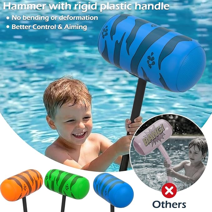 Jasonwell Pool Games Toys Floats -2Pack Inflatable Dinosaur Pool Floats with Blow Up Toy Hammers Ride on Pool Floaties for Kids Teens Adults Lounge Raft Summer Lake Beach Party Decorations