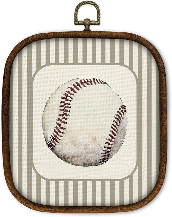 WULQYING Baseball Nursery Wall Art Decor, Sports Nursery Boys Room Square Framed Canvas Art Prints, Sport Lover Gift Wall Hanging Decor for Kids Boys Room Bedroom Playroom, 5.7x6.5 Inches