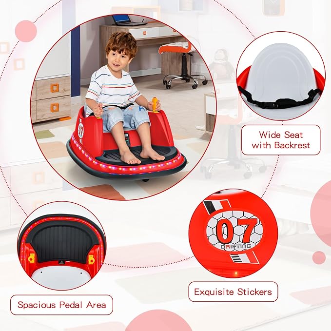 HONEY JOY 12V Toddler Bumper Car, Battery Powered Baby Ride on Bumper Car, Dual Joysticks, Flashing LED Light & 360 Degree Spin, Electric Vehicle Ride on Toys w/Remote Control, Gift for Boys Girls