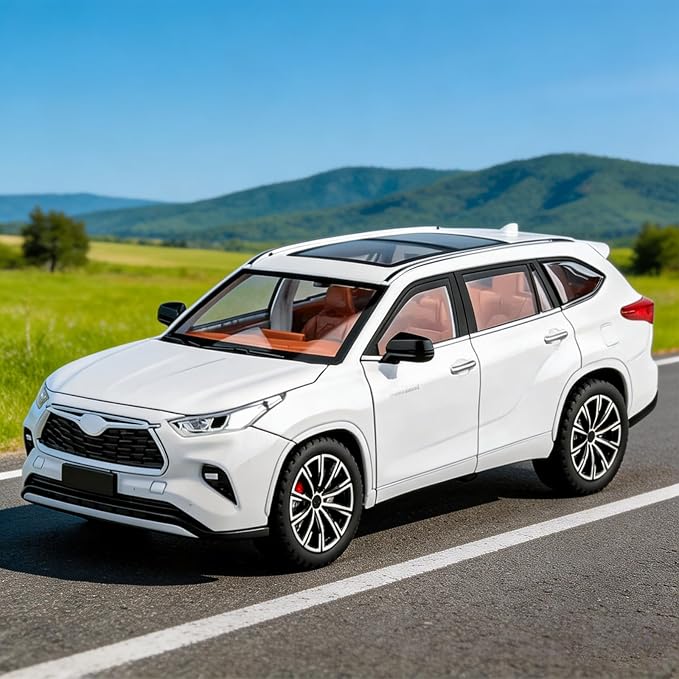 BDTCTK 1/24 Highlander Model Car, Zinc Alloy Pull Back Toy car with Sound and Light for Kids Boy Girl Gift(White)