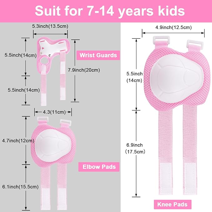 Kids/Youth Knee Pads and Elbow Pads Set with Wrist Guard 3 in 1 Kids Protective Gear Set for 3-14 Years for Skateboarding, Skiing, Cycling, BMX Biking, Running, Scooter