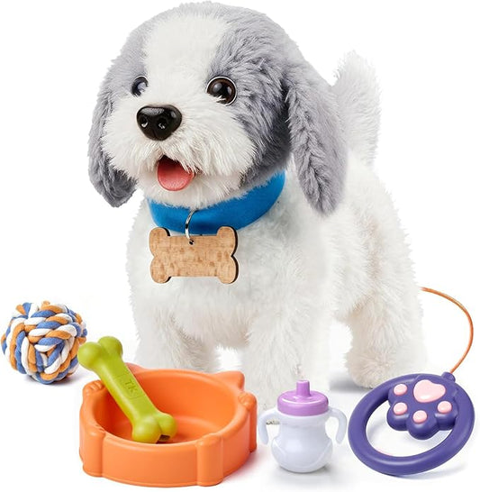 OR OR TU Walking Barking Toy Dog with Remote Control Leash, Plush Puppy Electronic Interactive Toys for Kids, Shake Tail,Pretend Dress Up Realistic Stuffed Animal Dog Age 3 4 5 6+ Years Old Best Gift
