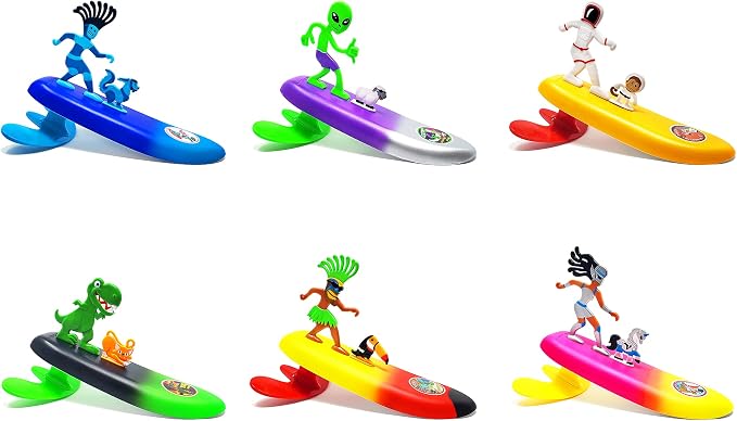 Surfer Dudes Legends & Surfer Pets Wave Powered Mini-Surfer, Pet and Surfboard Beach Toy - Rincon Rex and Santa Cruz