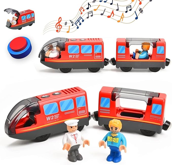 Giant bean Battery Operated Electric Locomotive Magnetic Train Set for Wooden Train Tracks, Powerful Engine Compatible with Most Brands, Christmas Toys for Kids 3+