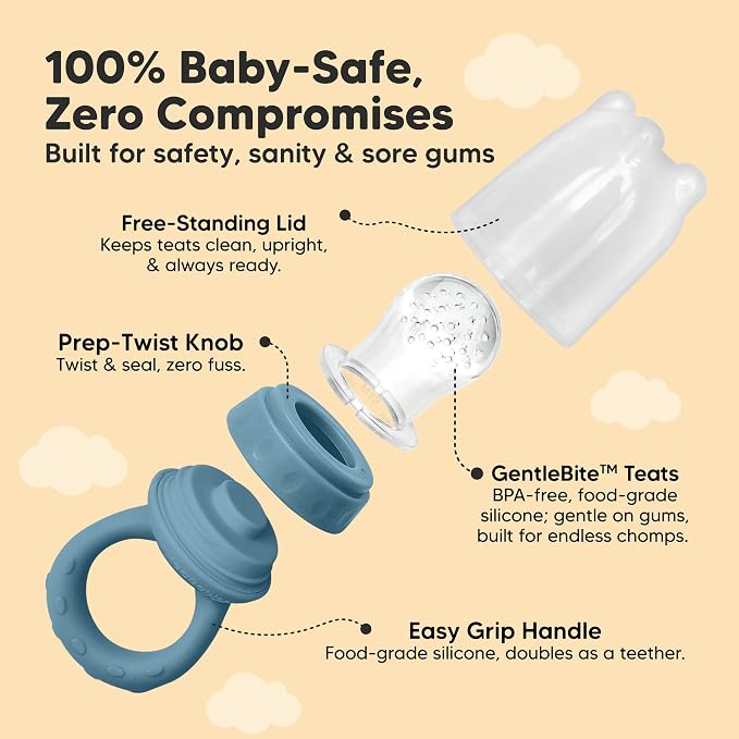 KeaBabies Baby Fruit Feeder 2pk - Silicone Baby Food Feeder for Babies 6-12 Months, Breast Milk Popsicle Teether, Weaning, Pacifier, Freeze Frozen Solid Food, Infant Feeding Essential (Sunset)
