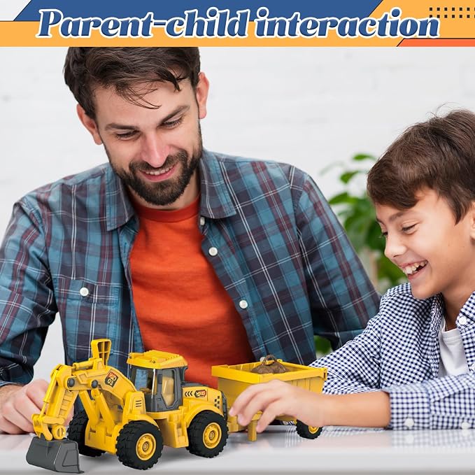 Excavator Toy with Cargo Bin, 1:18 Scale Construction Vehicle for Kids, Inertia-Powered Push-and-Go, Lights & Sounds, Working Digger Arm, Indoor/Outdoor Sandbox Toy for Boys Girls Age 3 4 5 6