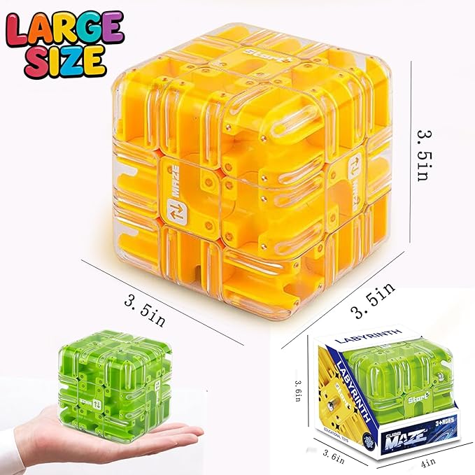 Large 3D Labyrinth Cube Puzzle, Puzzles Maze Cube Ball for Kids, Education Sensory Toys Rubik Race Game Spatial Awareness Brain Training Toy for Stress Relief for Adults Teens(Green)
