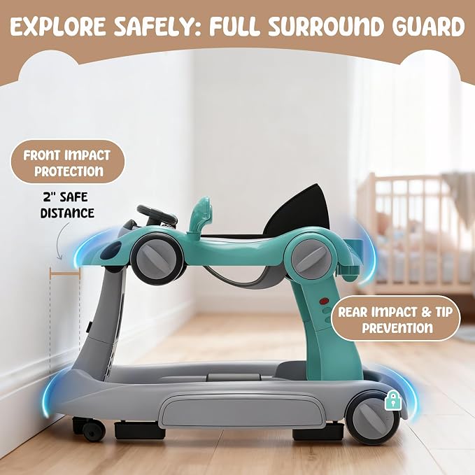 6-in-1 Foldable Baby Walker Activity Center Bouncer Rocker 6-18 Months