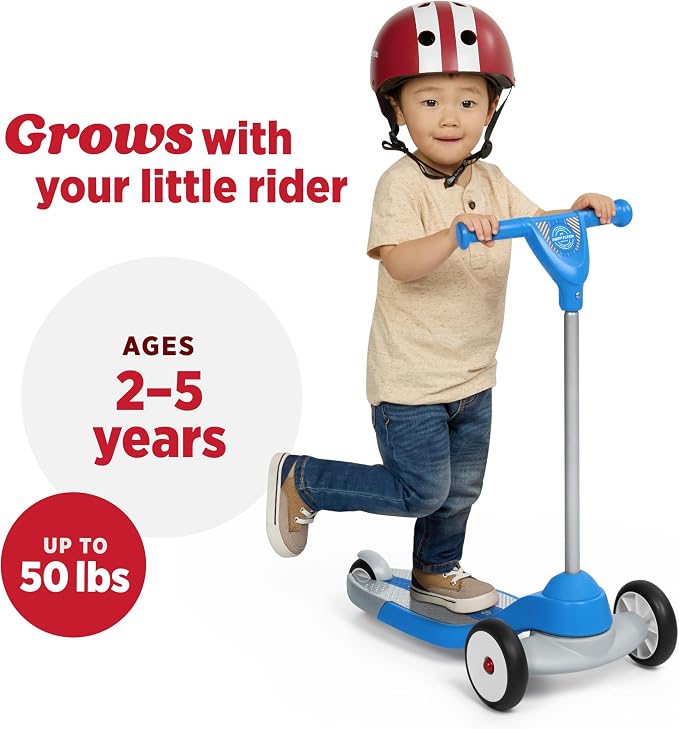 Radio Flyer My 1st Scooter, Blue, for Kids 2-5 Years Old, Extra Wide Base for Balance, 2 Front Wheels for Added Stability, Easy to Use Foot Brake, 3 Wheel Scooter for Kids (Amazon Exclusive)