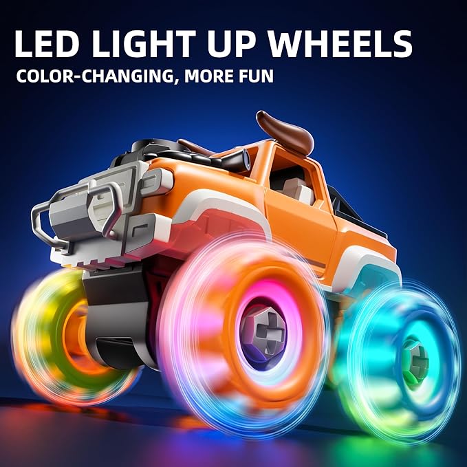 3 Pack Monster Truck Toys with Light Up Wheels, Take Apart Car Toys for Toddlers Kids Boys Age 3 4 5 6 7 8 Years Old