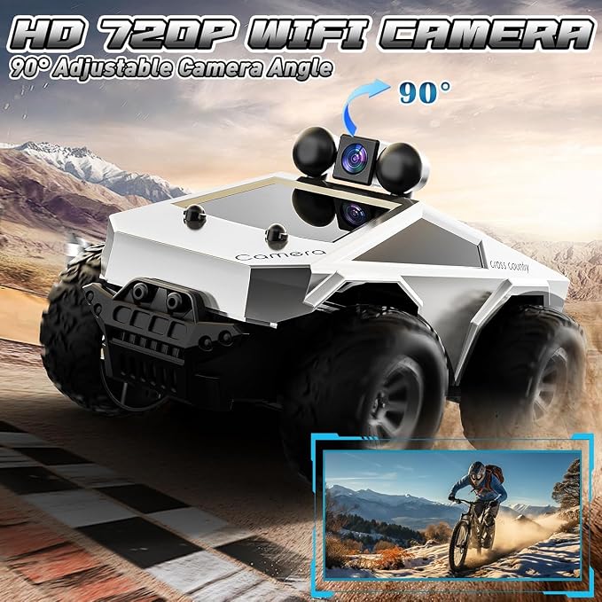 1:28 RC Cars Remote Control Car with 720P HD FPV Camera, All-Terrain RC Truck with Body Light Rechargeable Battery, Vehicle Toy Gifts for Adults Kids Boys and Girls