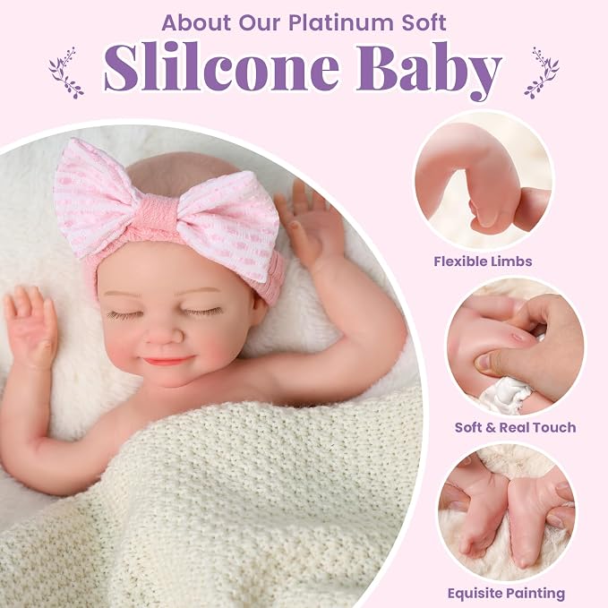 BABESIDE Silicone Baby Doll - 16" (Weight 4.9 Lb) Reborn Baby Dolls Silicone Full Body Anatomically Correct Weighted Bebe Reborn de silicona with Feeding Kit & Gift Box for Kids Age 3+